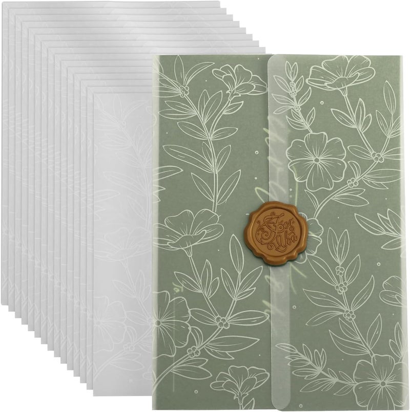 MIIOO Floral Vellum Jackets for 5x7 Invitations,50 Pack Vellum Paper Prefolded Invitation Sleeves,Wedding,Baby Shower DIY Accessories-Full Bloom - Image 1